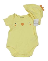 2set - Žluté body s kuřetem + bavlněná čepice Nutmeg