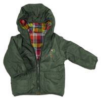 Khaki šusťáková zateplená oboustranná bunda s nápisem a kapucí TucTuc