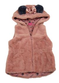 Starorůžová kožešinová podšitá vesta s kapucí s oušky - Minnie Disney