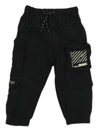 Černé šusťákové podšité cuff cargo kalhoty Next