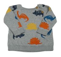 Šedý melírovaný svetr s dinosaury F&F