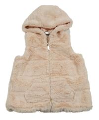 Růžová kožešinová podšitá vesta s kapucí