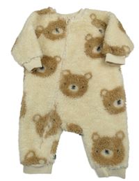 Béžový chlupatý overal s medvědy Next