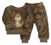 Hnědé chlupaté pyžamo s dinosaurem