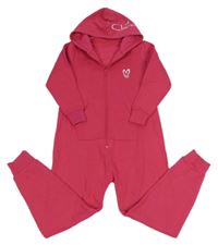 Malinová tepláková kombinéza se srdcem a kapucí