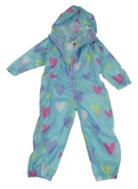 Světlemodrá šusťáková nepromokavá kombinéza se srdíčky a kapucí Dunnes