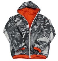 Šedo-černá vzorovaná šusťáková zimní oboustranná funkční bunda s kapucí Wed'ze