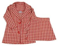 2set - Červeno-světlešedý vzorovaný kabát + sukně