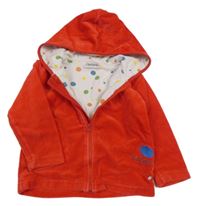 Červená sametová podšitá propínací mikina s výšivkou a kapucí Impidimpi