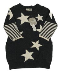 Nové - Antracitové vlněné šaty s hvězdami a pruhy na rukávech Next