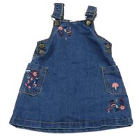 Modré riflové laclové šaty s výšivkami květů Topolino