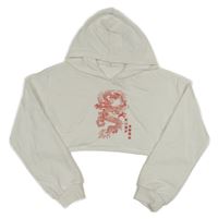 Bílá crop mikina s drakem a kapucí Shein