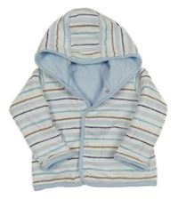 Bílo-světlemodro-barevná pruhovaná zateplená propínací oboustranná bunda s kapucí M&S