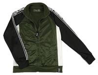 Khaki-černo-bílá sportovní propínací mikina s nápisy na rukávech Chapter Young