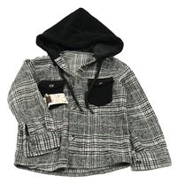 Nové - Černo-šedo-fialová kostkovaná košilová bunda s kapucí