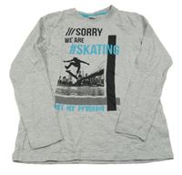 Šedé melírované triko se skateboardistou a mostem Y.F.K.