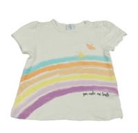 Bílé tričko s duhou a výšivkami Topomini