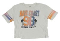 Bílé crop tričko s číslem a palmami C&A