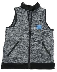 Tmavomodrá melírovaná pletená propínací vesta s nášivkou So Cute