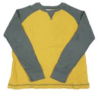 Hořčicovo-šedé žebrované triko