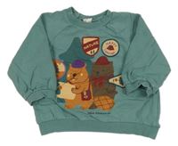 Zelená mikina s medvědem a bobrem H&M