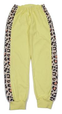 Žluto-béžové lehké tepláky s leopardím vzorem