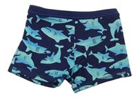 Tmavomodro-modré nohavičkované plavky se žraloky F&F
