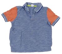Modré melírované polo tričko s oranžovými rukávy Miniclub
