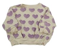 Smetanovo-fialová mikina se srdíčky Zara