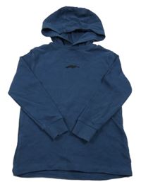 Tmavomodrá žebrovaná mikina s výšivkou a kapucí Next