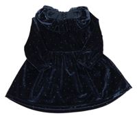 Tmavomodré puntíkaté sametové šaty s límečkem Matalan