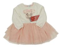 Nové - bílo-růžové šaty s tylovou sukní a Minnie Disney