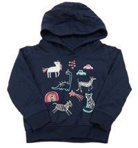 Tmavomodrá mikina s obrázky a kapucí Bluezoo