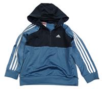 Modro-tmavomodrá sportovní funkční mikina s logem a kapuíc Adidas
