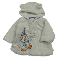 Bílá plyšová propínací mikina se sněhulákem a kapucí 