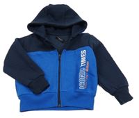 Modro-tmavomodrá propínací mikina s kapucí 