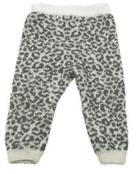 Šedo-bílé pletené leopardí kalhoty F&F