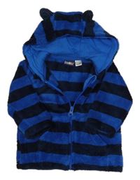 Modro-tmavomodrá pruhovaná chlupatá propínací mikina s kapucí Lupilu