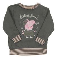 Tmavošedá mikina s Peppou a pruhovaným lemem 