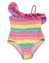 Barevné pruhované jednodílné plavky s volánkem 