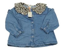 Nové - modrá lehká riflová halenka s leopardím límcem River Island