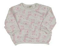 Bílá mikina s růžovými žirafami 