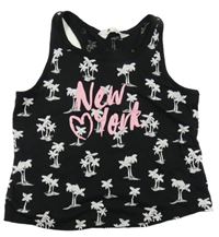 Černý crop top s bílými palmami a nápisem H&M
