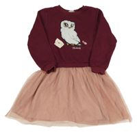 Vínové teplákové šaty s tylovou sukní a Hedvikou - Harry Potter H&M