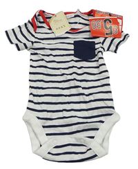 Bílo-tmavomodré pruhované body Next