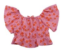 Růžovo-oranžový květovaný crop top Matalan