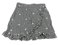 Černo-bílá kostkovaná květovaná sukně Primark