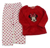 Červeno-bílé puntíkaté plyšové pyžamo s Minnie Disney