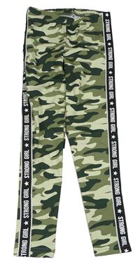 Zeleno-khaki army legíny s nápisy Y.F.K.