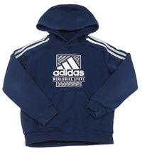 Tmavomodrá mikina s logem a kapucí Adidas